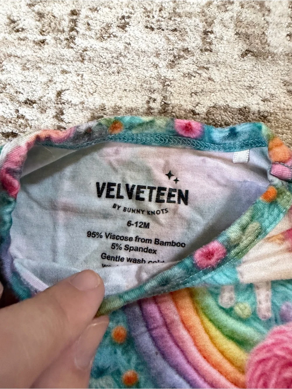 6-12 months Velveteen Bunny Knots Unicorn Print Pajama Set - Pink & Teal